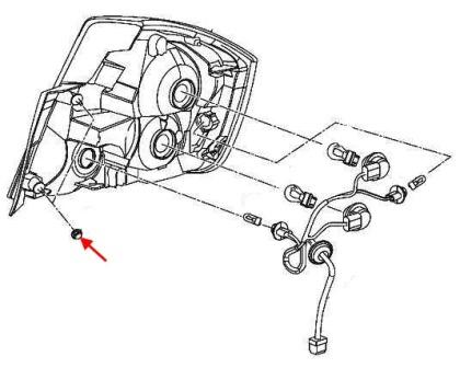 scheme of fastening of tail light Nissan Sentra S16 (after 2006)